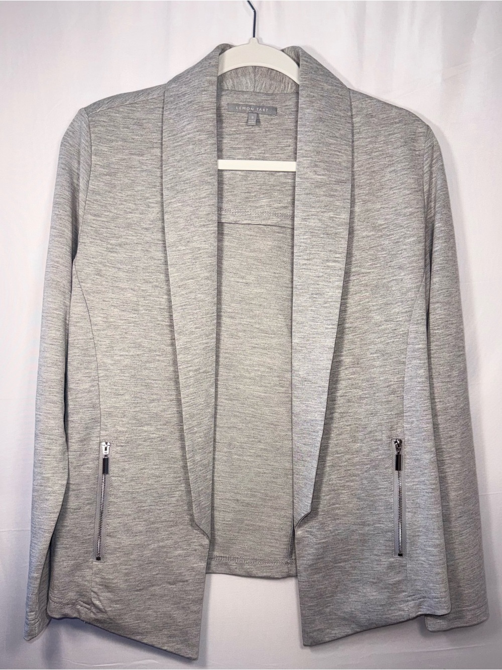 Lemon Tart Women Light Gray Open Front Blazer Jacket with Zip Pockets Size Small